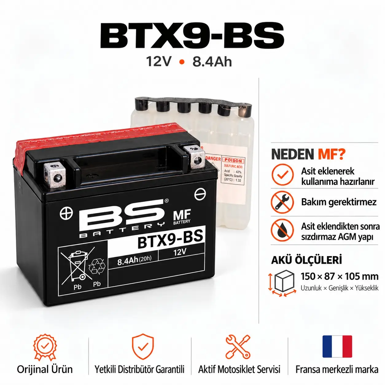 Bs Batery Kawasaki Nınja 300 (2013-2020) Btx9-BS Akü