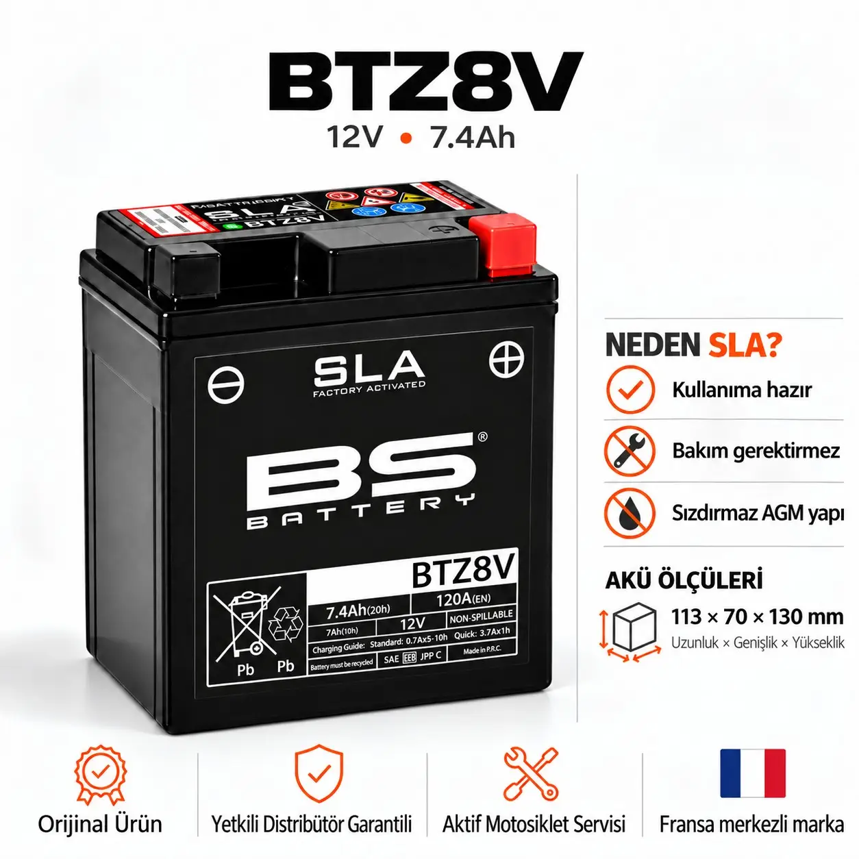 Bs Batery Yamaha Xmax 300 (2018-2025) Akü Btz8v Sla