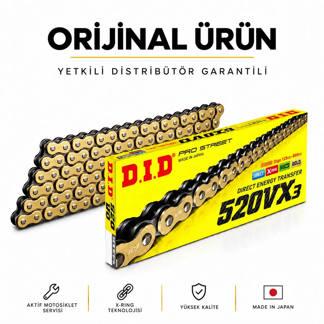 Dıd Bajaj Pulsar Rs 200 (2015-2025) 520-110 X-Ringli Zincir (Gold Renk)