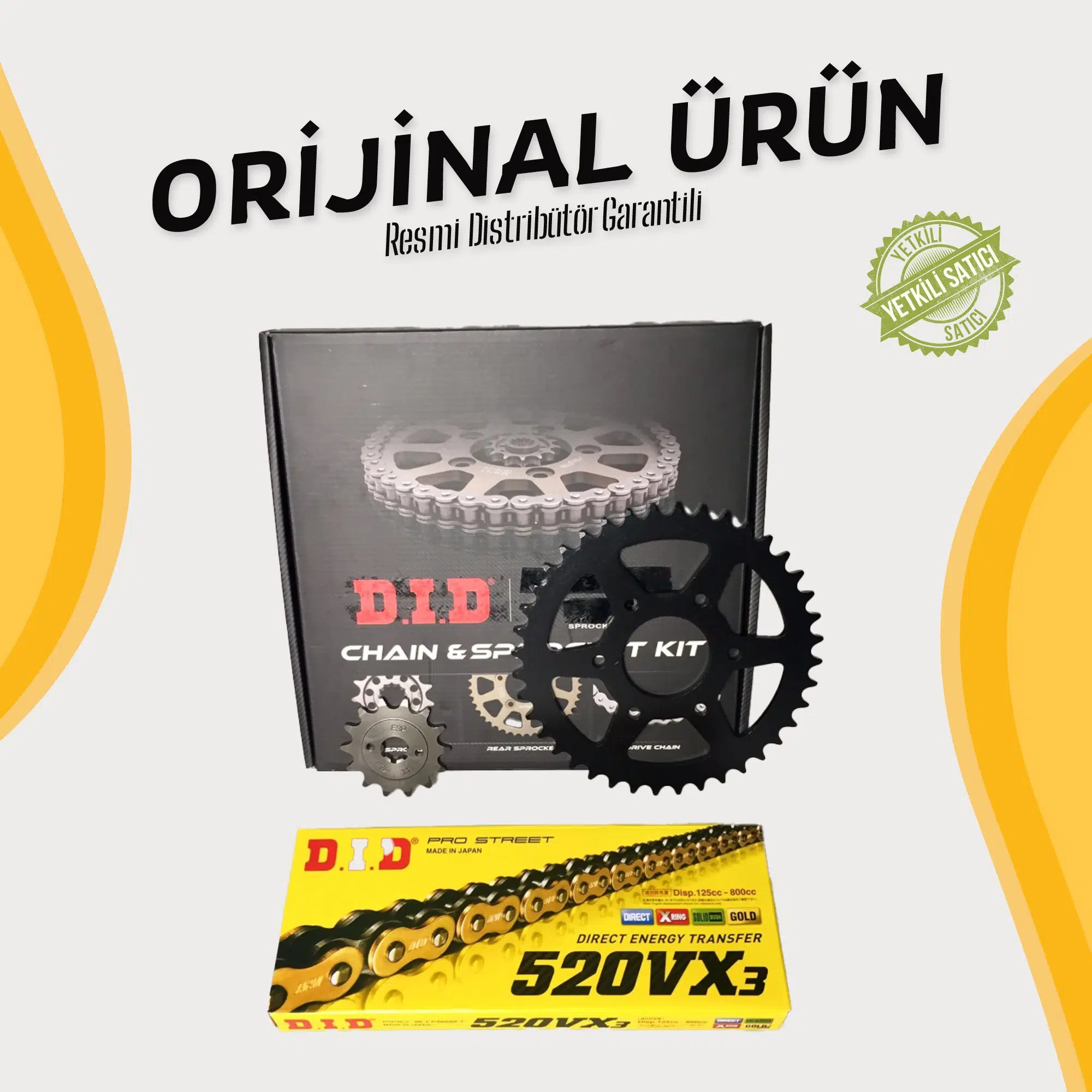 DID BAJAJ PULSAR RS 200 ZİNCİR DİŞLİ SETİ (2015-2023) X-RİNGLİ ZİNCİR (GOLD RENK)