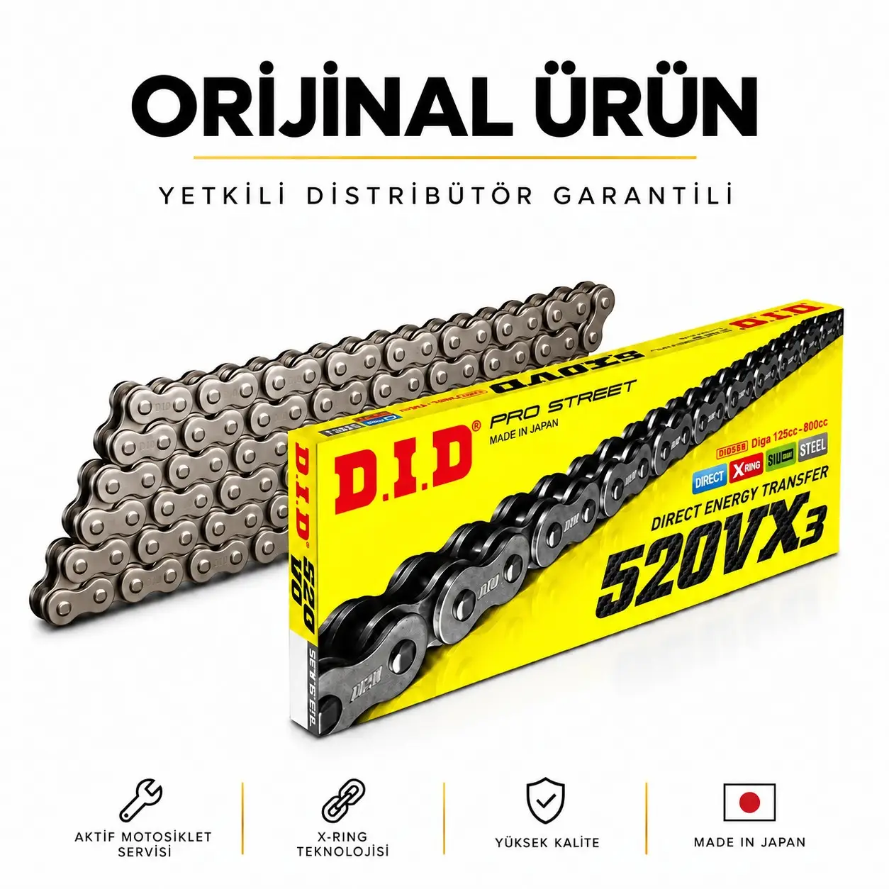 Dıd Kawasaki Klx 250s (2009-2016) 520-106 X-Ring Zincir (Çelik Renk)